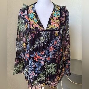 Anthropologie VINEET BAHL Vivienne Floral Embroidered Blouse XS